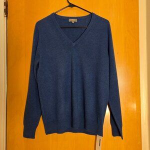 N.Peal 100% Cashmere V-Neck Pullover Sweater Jumper Size L Med Royal Blue Luxury